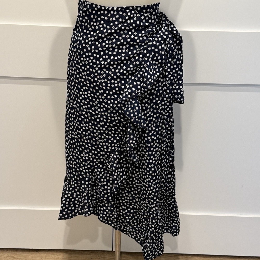 Lyaner Womens Wrap Skirt Navy With White Flowers Feminine Casual Summer Size SM